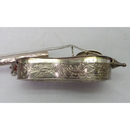 412 - A silver novelty trinket box modelled as a cello with a carved head, continental bearing English imp... 