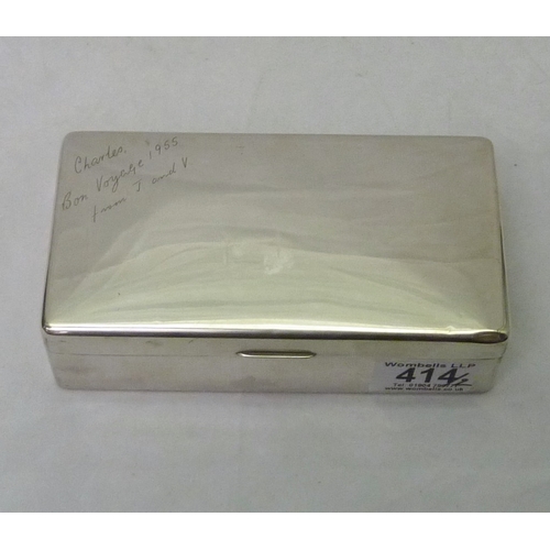 414 - A silver cigarette case having a presentation inscription to lid; a part set of silver teaspoons wit... 