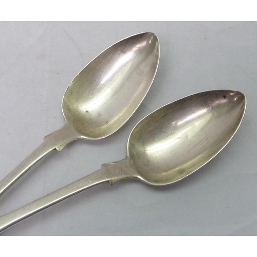 429 - A pair of George III fiddle pattern table spoons both engraved with initial , Thomas Wallis & Jonath... 