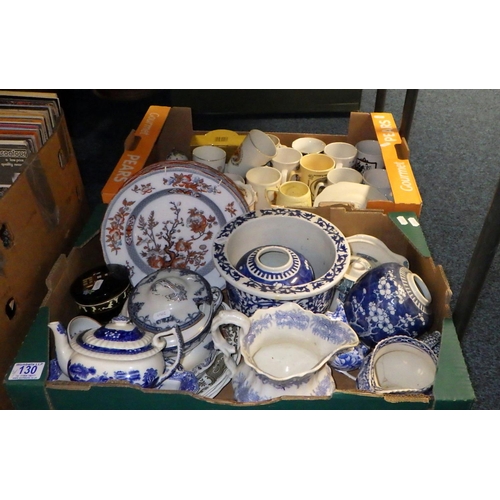 130 - A qty of blue and white ceramics etc