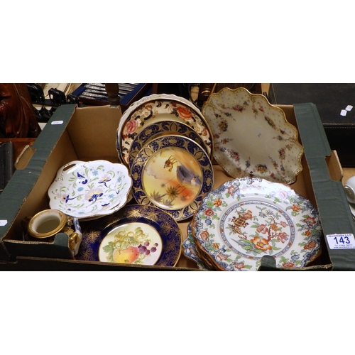 143 - A group of various plates to include Noritake, Crown Derby etc.