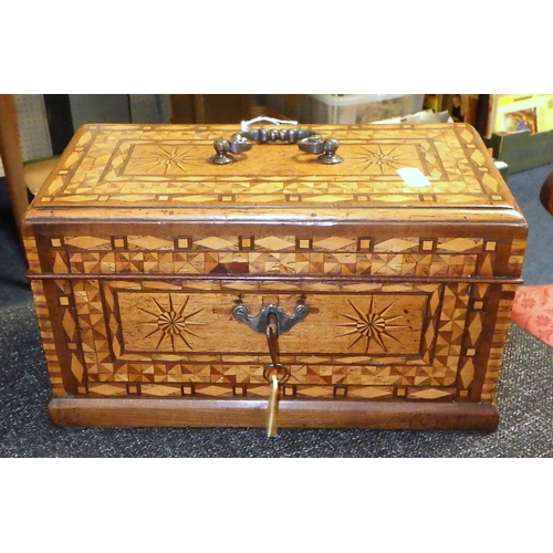 148 - A 19thC mahogany inlaid tea caddy 27cm wide