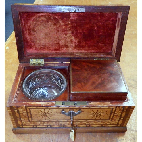 148 - A 19thC mahogany inlaid tea caddy 27cm wide