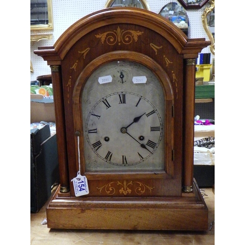154 - An Edwardian inlaid bracket clock Westminster chime 43cm tall af.