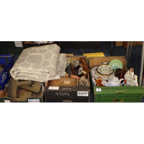 159 - Three boxes of misc together with a rug (4)