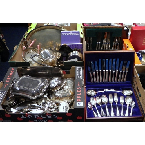 165 - A large qty of silver plate to include 4pc tea set, two part canteens, tureens etc Qty