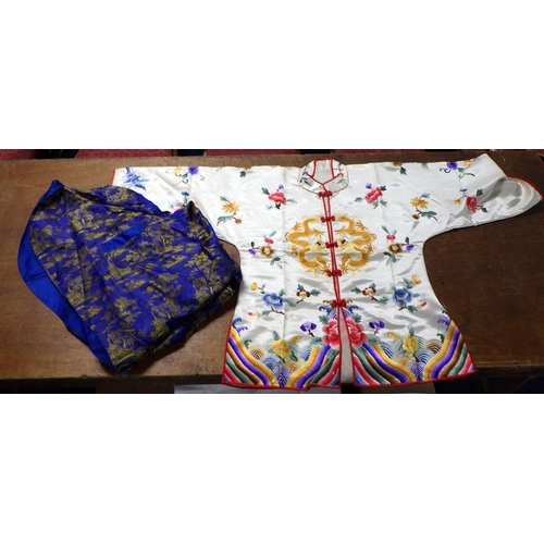 171 - A Oriental silk embroidered jacket together with a silk robe.