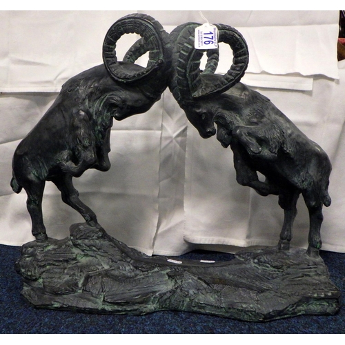 176 - Austin Sculpture Fighting Rams 44cm tall.