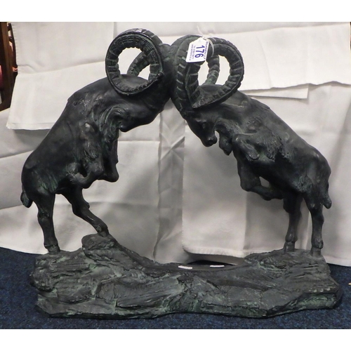176 - Austin Sculpture Fighting Rams 44cm tall.