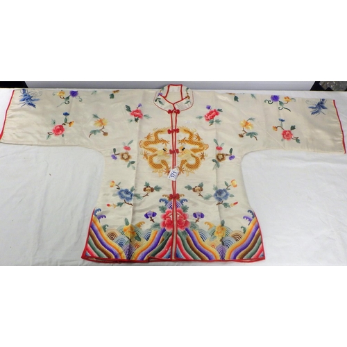 171 - A Oriental silk embroidered jacket together with a silk robe.