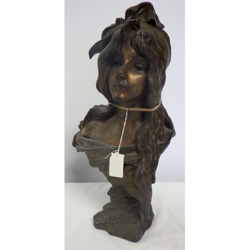 177 - Villanis Bohemienne cast metal bust 43cm tall.