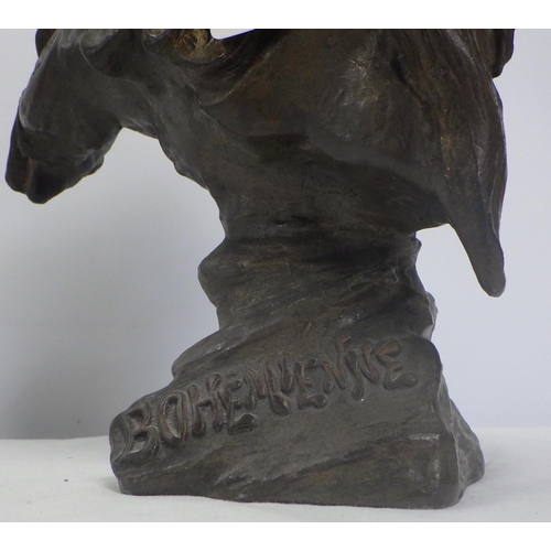 177 - Villanis Bohemienne cast metal bust 43cm tall.