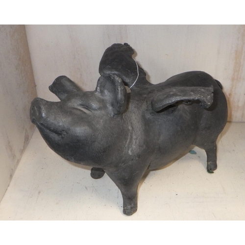 10 - A very heavy metal flying pig 36 x 20cm tall.