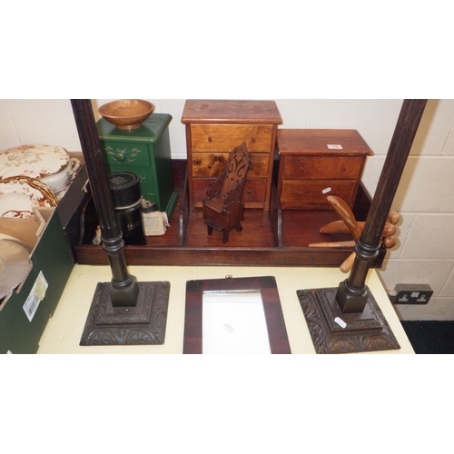 12 - A Press drawer together with small chests of drawers, chair money box, tall columns, gout stool, sma... 