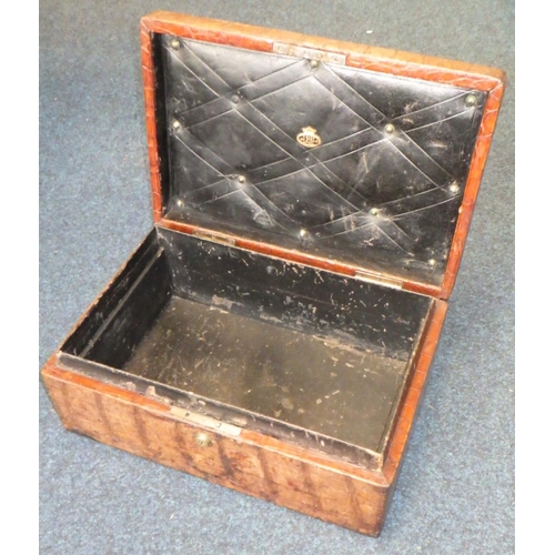 5 - A Victorian Crocodile skin box, Fisher 188 Strand London.
No key, Bramah lock 39cm wide, af.