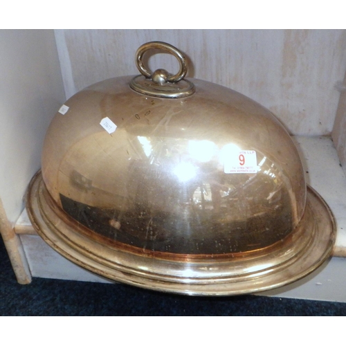 9 - A large silver plated dome cover and plate together with a mahogany cased cutlery set af.