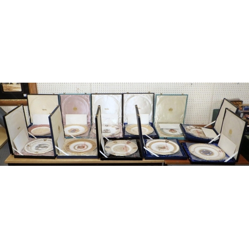 42 - 11 Spode Cathedral plates boxed together with 5 Royal Doulton Valentines day plates