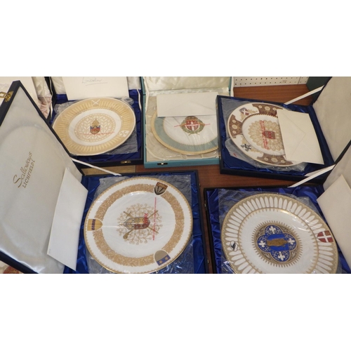 42 - 11 Spode Cathedral plates boxed together with 5 Royal Doulton Valentines day plates