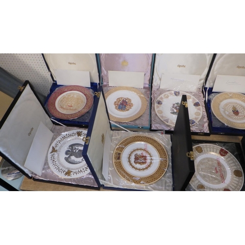 42 - 11 Spode Cathedral plates boxed together with 5 Royal Doulton Valentines day plates