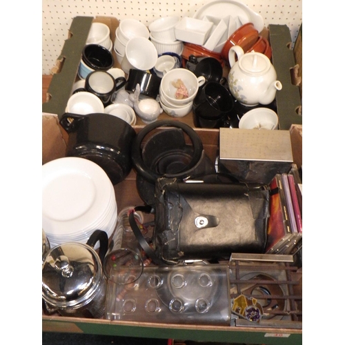 46 - A large qty of misc to include turn table, misc ceramics, binoculars, baskets, frames, brass lamp, e... 