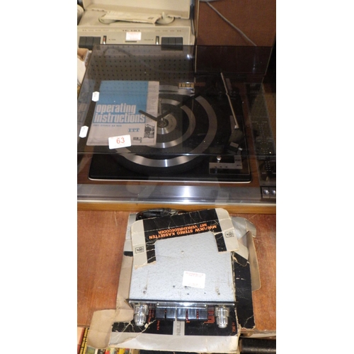 63 - An ITT turntable together with a TK18L reel to reel with tapes together with car radios