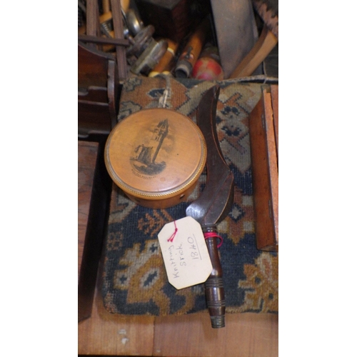 180 - A Collectors lot to include sewing related treen, Tape measures, smokers cabinet etc (3).