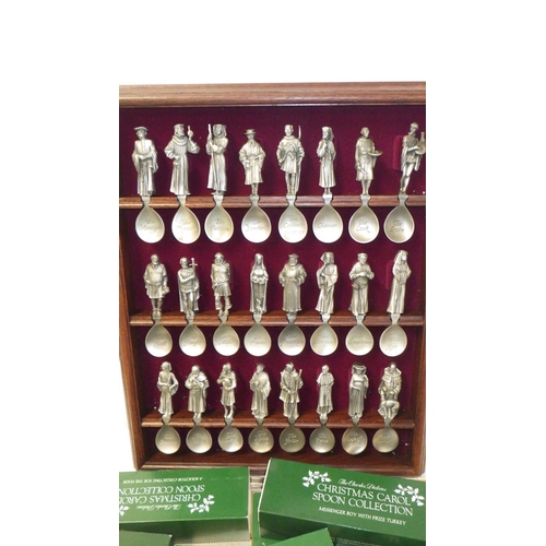 192 - A collection of Franklin Mint Canterbury Tale pewter spoons together with A group of Christmas Carol... 