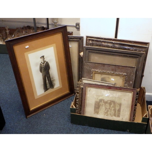 477 - A Pair of 19thC portraits  together with a qty of various photographs 67 x 80cm