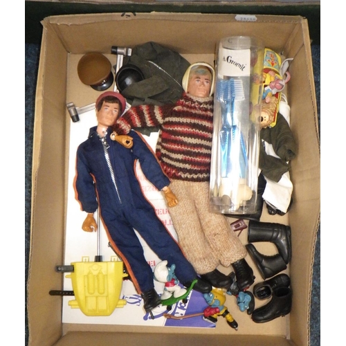 480 - Two Action man figures and accessories together with a qty of die cast vehicles.