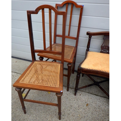 600 - An Edwardian corner chair, pair of caned bedroom chairs, four Victorian salon chairs (a/f)