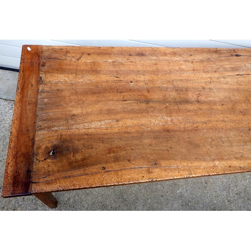 617 - A French walnut refectory table, early 19th cen, old worm,  181cm long, with single drawer