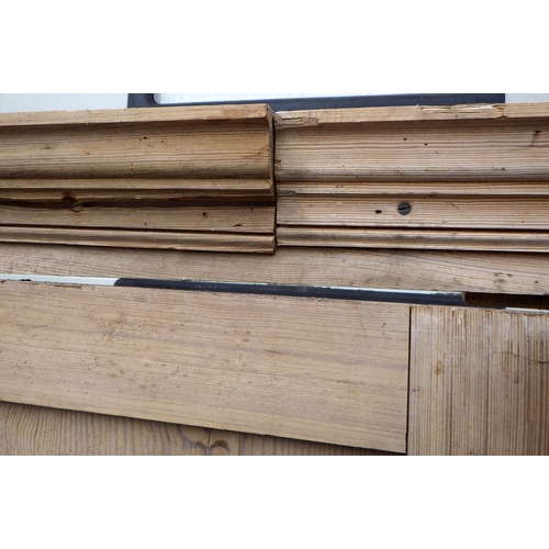 658 - A large four door pine cupboard, a/f warped, missing back and other parts, 256cm long, ex Nun Applet... 