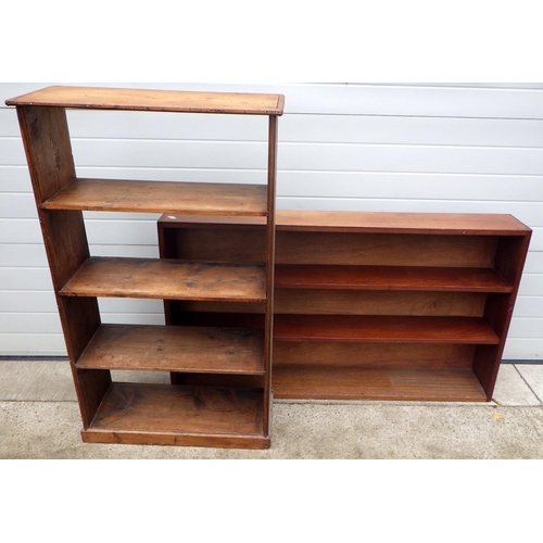 703 - Two sets of open bookshelves, largest 153cm wide