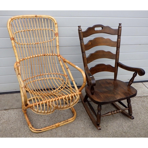 716 - A bamboo easy chair together with a modern ladderback rocking chair (2)