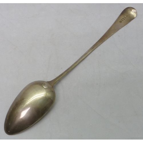 409 - A George III old english pattern silver serving spoon, London 1802 317mm long / 115gr