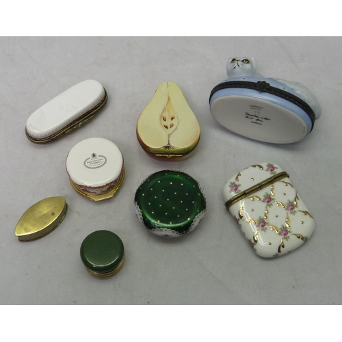 441 - Limoges porcelain boxes incl a cat and a pear; a Halcyon Days enamel box etc.  (8)