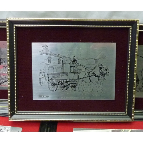 444 - A set of 6 silver transport interest plaques together with 4 similar Shire horse related (10)