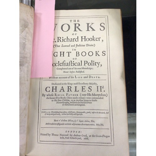 8 - BOOKS, Religious History, The Works of Richard Hooker . . . Ecclesiastical Polity (London 1666), tit... 