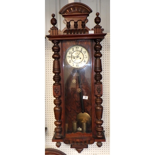30 - A 19th C walnut double weight Vienna wall clock AF