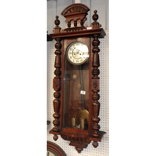 30 - A 19th C walnut double weight Vienna wall clock AF