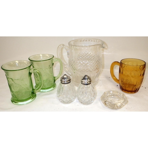 13 - A Waterford Crystal jug together with further glass ware to include commemorative pressed glass cups... 