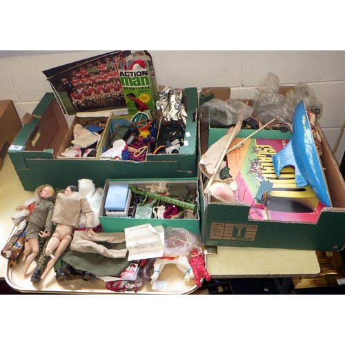 16 - A group of misc toys to include Action Man, accessories, metal pond yacht, Chad Valley Escalado game... 