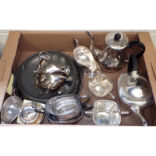 17 - A 3 Piece silver plated tea set together with further silver plate, pewter, canteen etc (2)