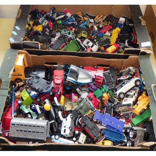 18 - Two boxes of various die cast and plastic vehicles to include HotWheels, Matchbox etc (2)