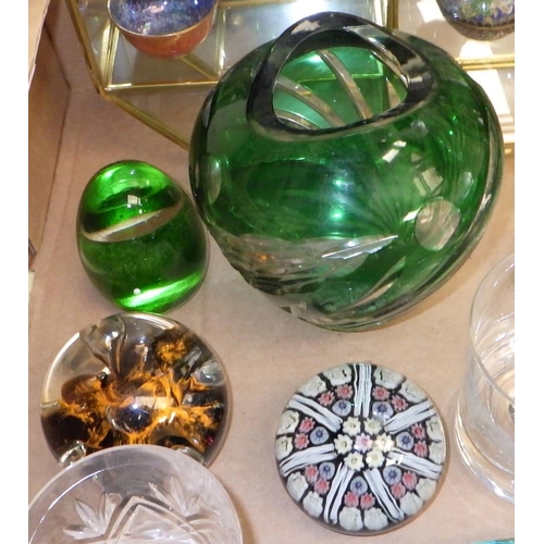 20 - Two boxes misc glass wares to include three miniature display cabinets and contents (2)
