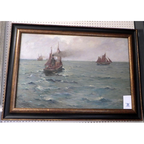25 - John William Gilroy marine oil on canvas 65 x 92 inc frame