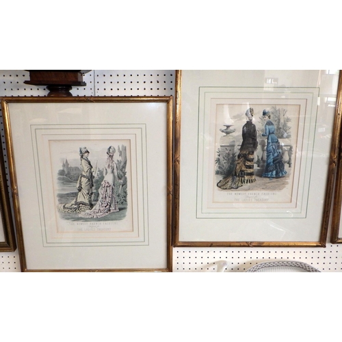 28 - A framed oriental print together with French Fashion Ladies Treasury prints (5)