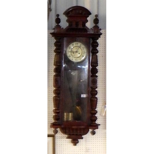 30 - A 19th C walnut double weight Vienna wall clock AF
