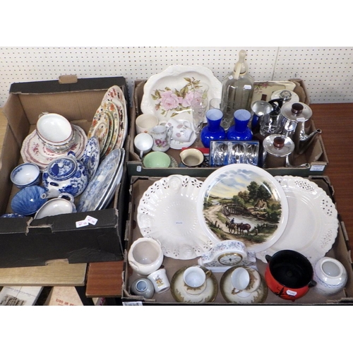 44 - A qty of misc glass and ceramics to include Thessant plates, Wedgwood clock, Carlton Ware Cauldron e... 