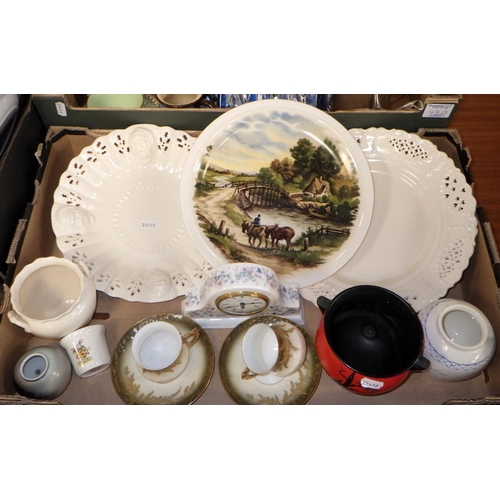 44 - A qty of misc glass and ceramics to include Thessant plates, Wedgwood clock, Carlton Ware Cauldron e... 